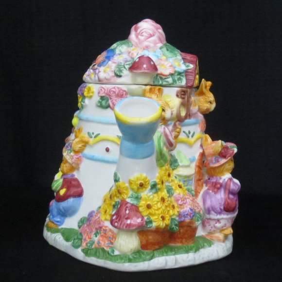 90s Mercuries Bright Colorful Springtime Whimsical Bunnies Ceramic Teapot & Lid - Picture 2 of 9